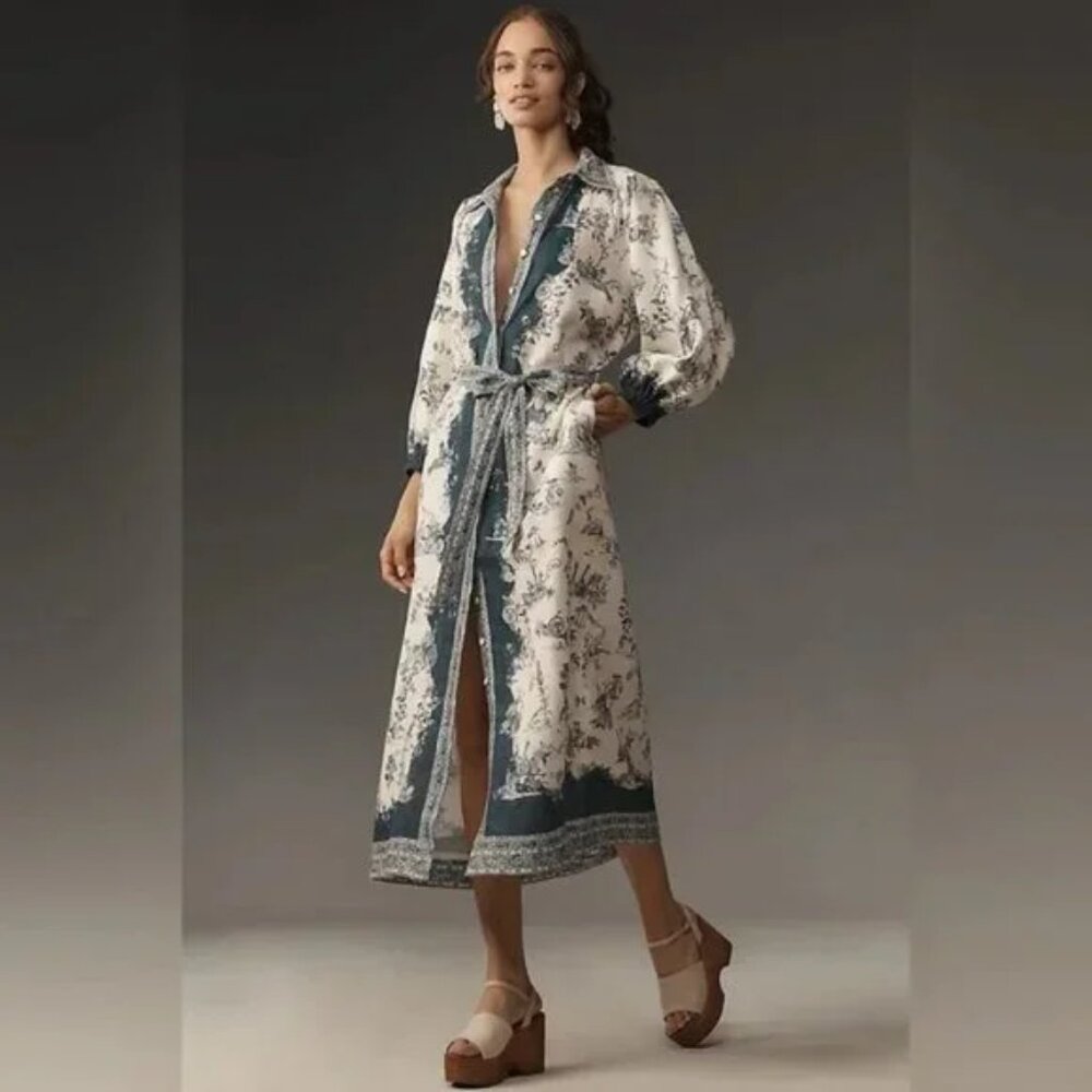 Anthropologie ALÉMAIS Casa Long-Sleeve Linen Midi Shirt Dress US 2 NWT